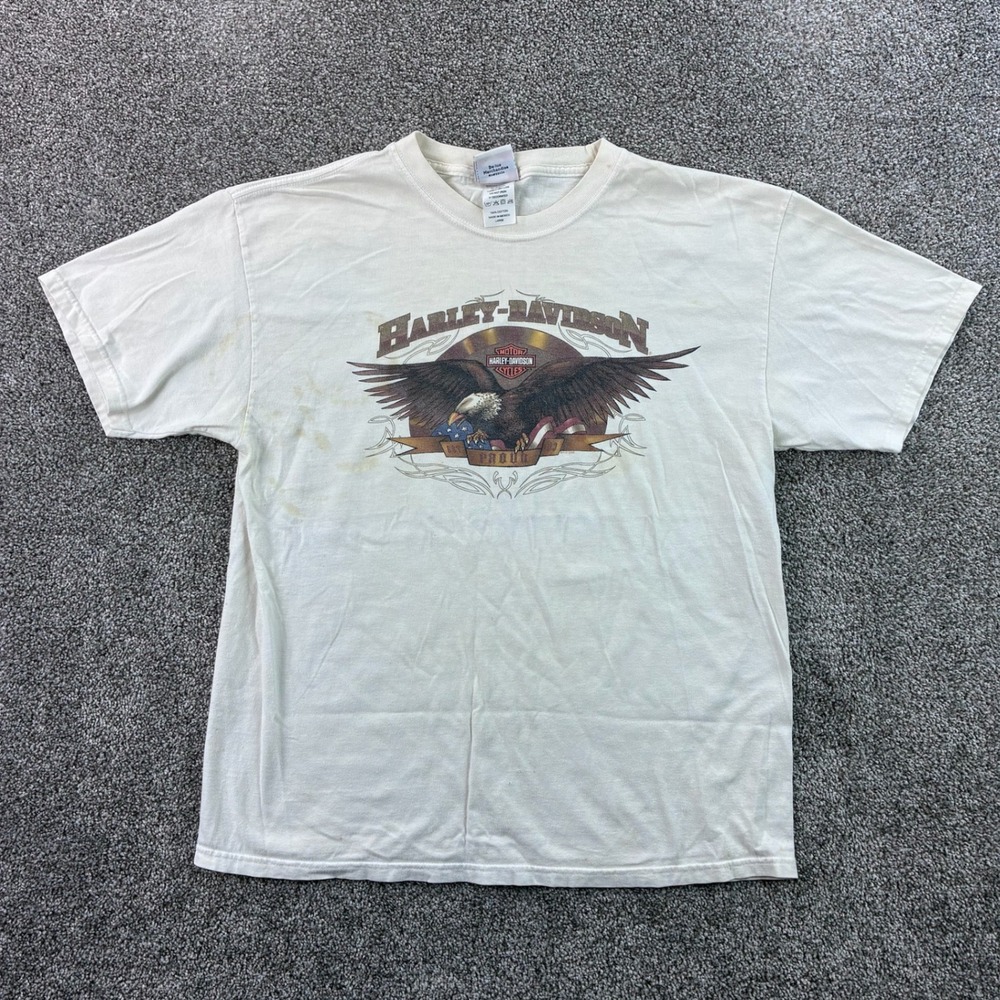 Vintage Y2K Harley Davidson Shirt Mens Large White Eagle Biker Motorcycle Riding
